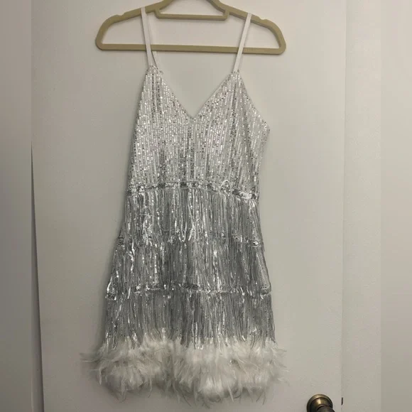 SHEIN BAE Fuzzy Trim Sequin Cami Dress - Picture 3 of 8